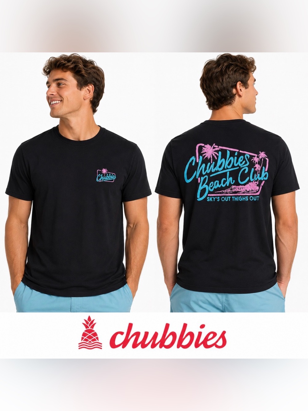 Chubbies Beach Club Graphic T Shirt Large Black Double Sided Tropical Surf Tee